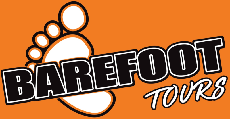 Barefoot tours logo with orange background